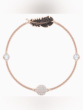Rose Gold Feather Pavé Station Bracelet with Crystal Accents